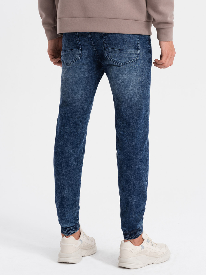 Pantaloni JOGGERY din denim marmorat pentru bărbați - albastru închis V1 OM-PADJ-0133