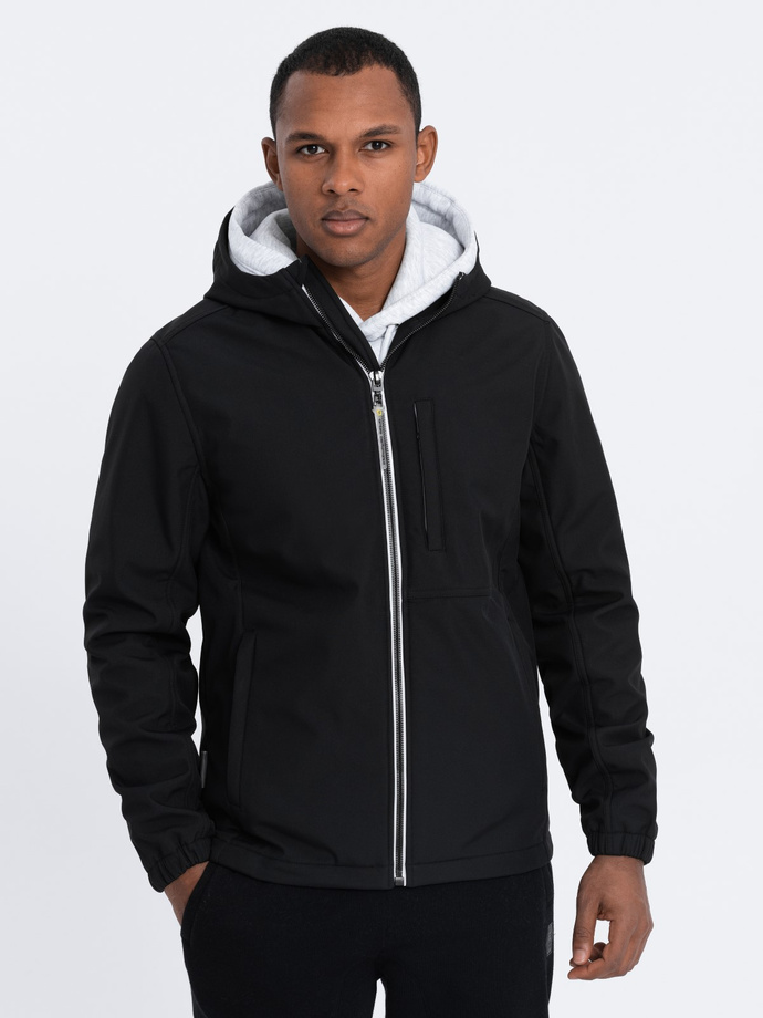 Jachetă bărbătească SOFTSHELL cu centru din fleece - negru V2 OM-JANP-0137