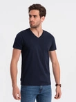 BASIC men's classic cotton T-shirt with a crew neckline - navy blue V2 OM-TSBS-0145