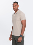 BASIC men's single color pique knit polo shirt - dark beige V5 OM-POBS-0100