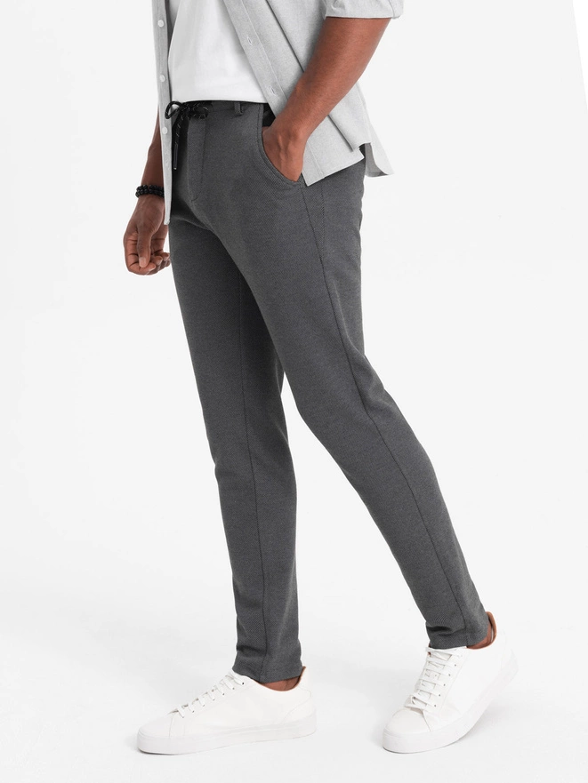 Men's knitted pants with elastic waistband - dark grey V2 OM-PACP-0116