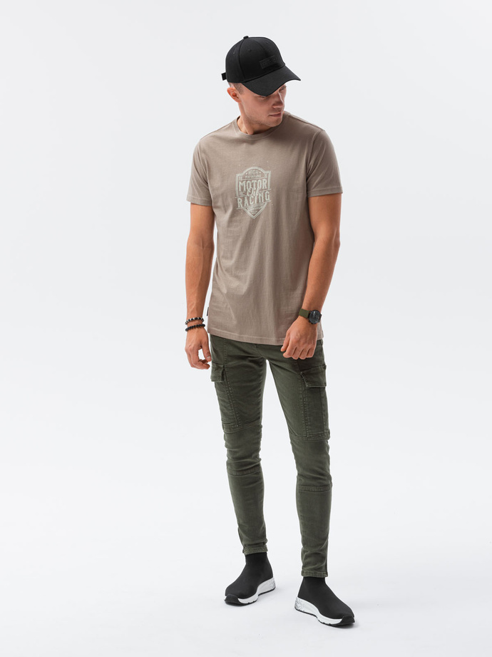 Tricou cu imprimeu pentru barbati V-25C- maro S1434