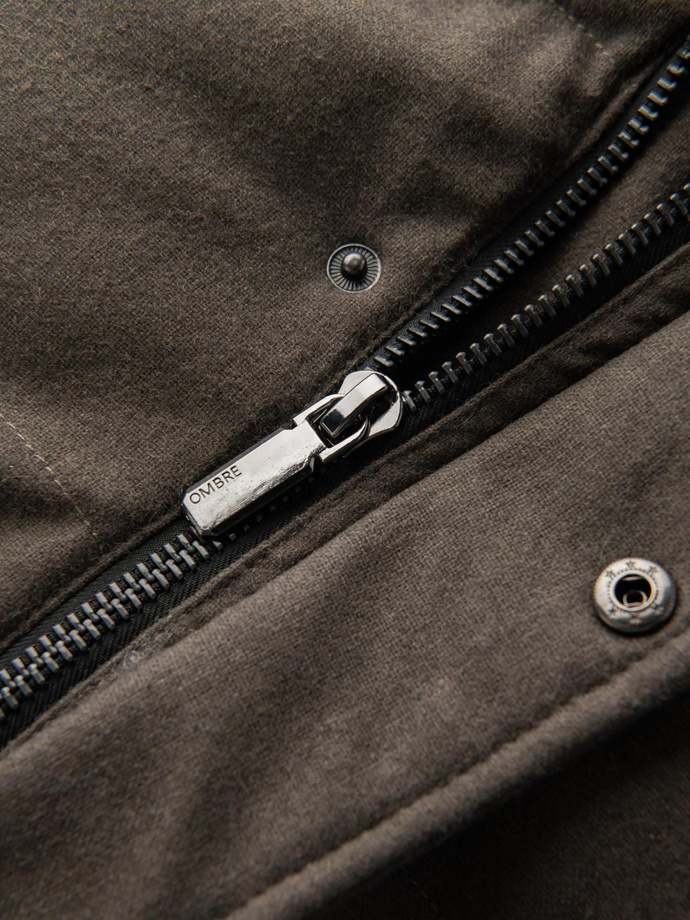 Men's long warm parka jacket with wool - dark grey melange V4 OM-JALJ-0217