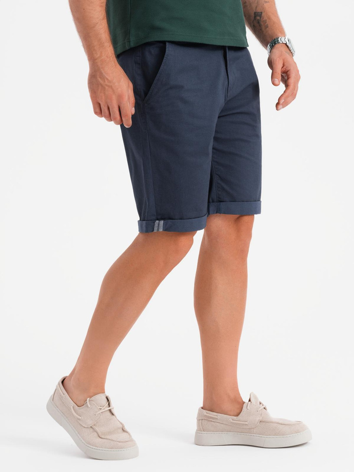 Men's classic chino shorts with rolled up leg - navy blue V10 OM-SRCS-0197