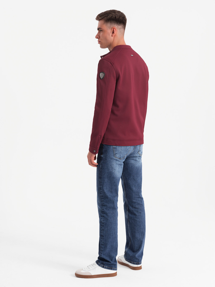 Pánska bunda BIKER zo štruktúrovanej tkaniny - bordová V2 OM-JANP-0138