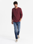 Button up neck men's waffle knit longsleeve - maroon V2 OM-LSCL-0120