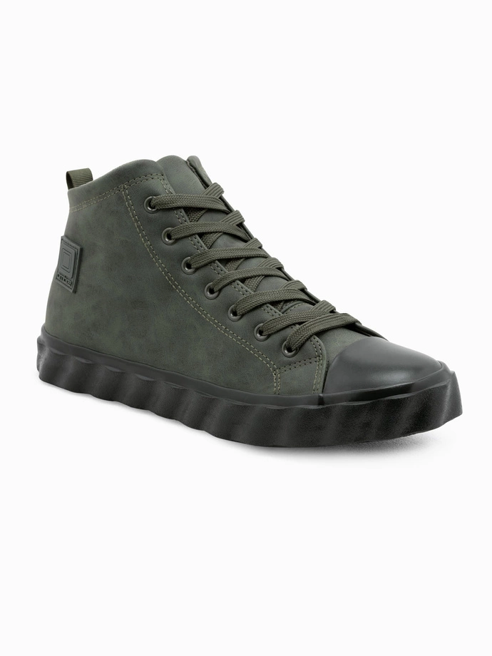 Pantofi sport de bărbați cu talpă decorativă ondulată - olive V3 OM-FOTH-0126