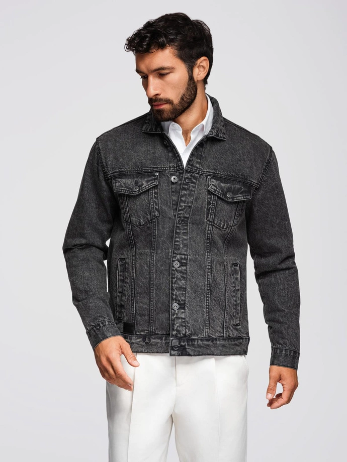 Jachetă denim pentru bărbați katana cu washem - negru V3 OM-JADJ-0219