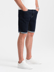 Men's denim shorts with rolled up legs - navy blue V1 OM-SRDS-0134