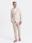 Men's REGULAR cut blazer with linen - cream V1 OM-BLZB-0128