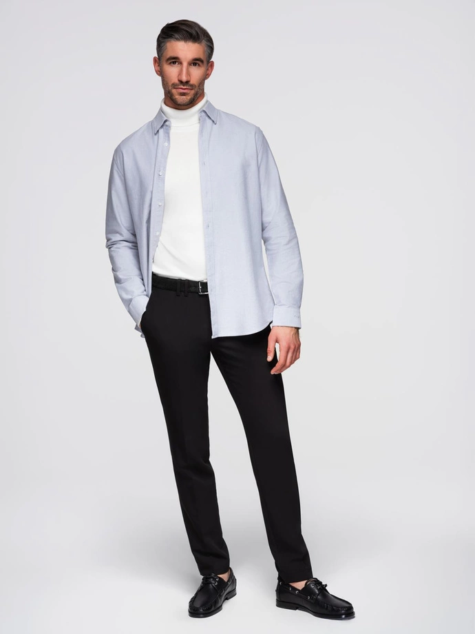 Elegantní pánská oxfordská košile s výšivkou - modrá V1 OM-SHOS-0172