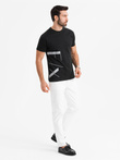 Men's cotton jersey T-shirt with large side lettering - black V1 OM-TSPT-0213
