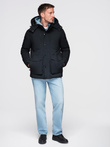 Jachetă de iarnă pentru bărbați cu glugă detașabilă din material impermeabil - negru V3 OM-JAHP-0306