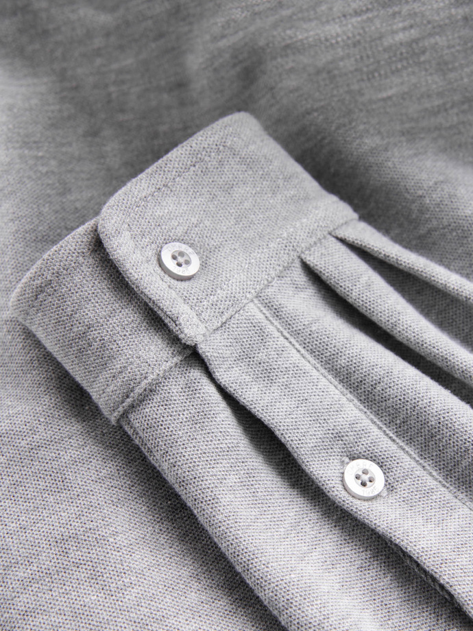 Vyriški medvilniniai SLIM FIT marškiniai su apykakle ir spalvotomis juostelėmis - pilki V5 OM-SHCS-0178