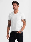 BASIC vyriški klasikiniai medvilniniai marškinėliai su iškirpte - balti V4 OM-TSBS-0237