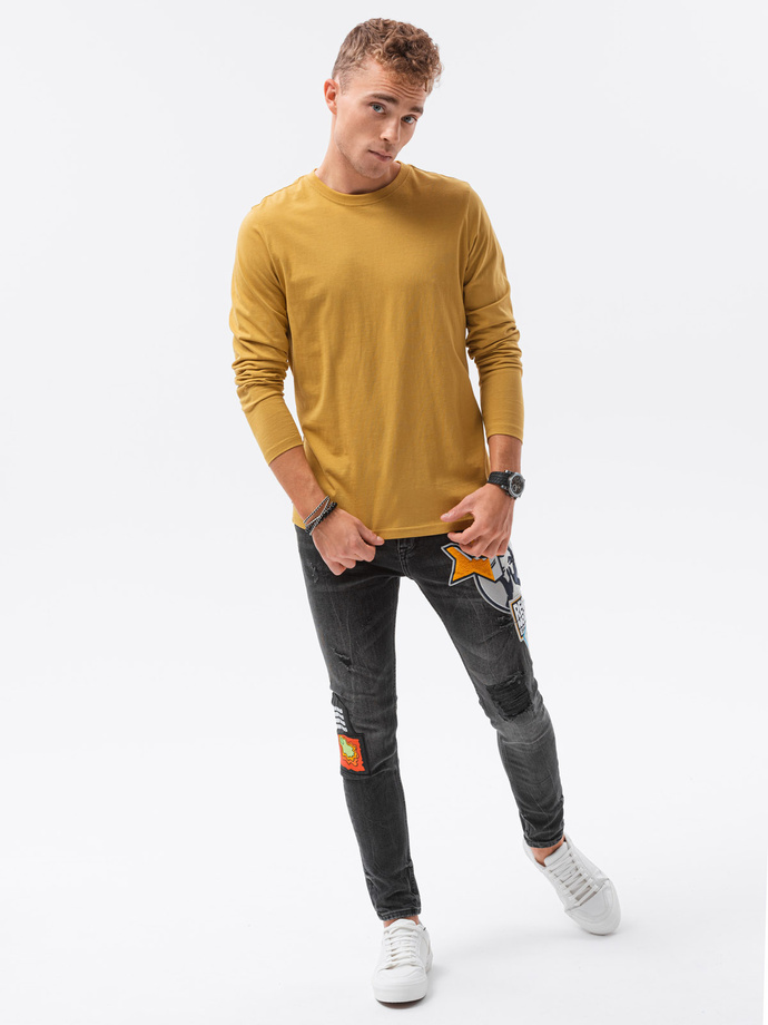 Bluza cu maneca lunga simpla barbati - galben mustar L138