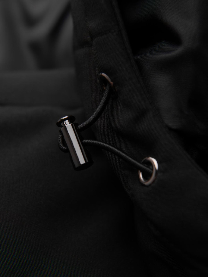 Men's hooded jacket with geometric diamond quilting - black V1 OM-JAHP-0237