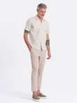 Men's short sleeve shirt with Cuban collar - cream V7 OM-SHSS-0168