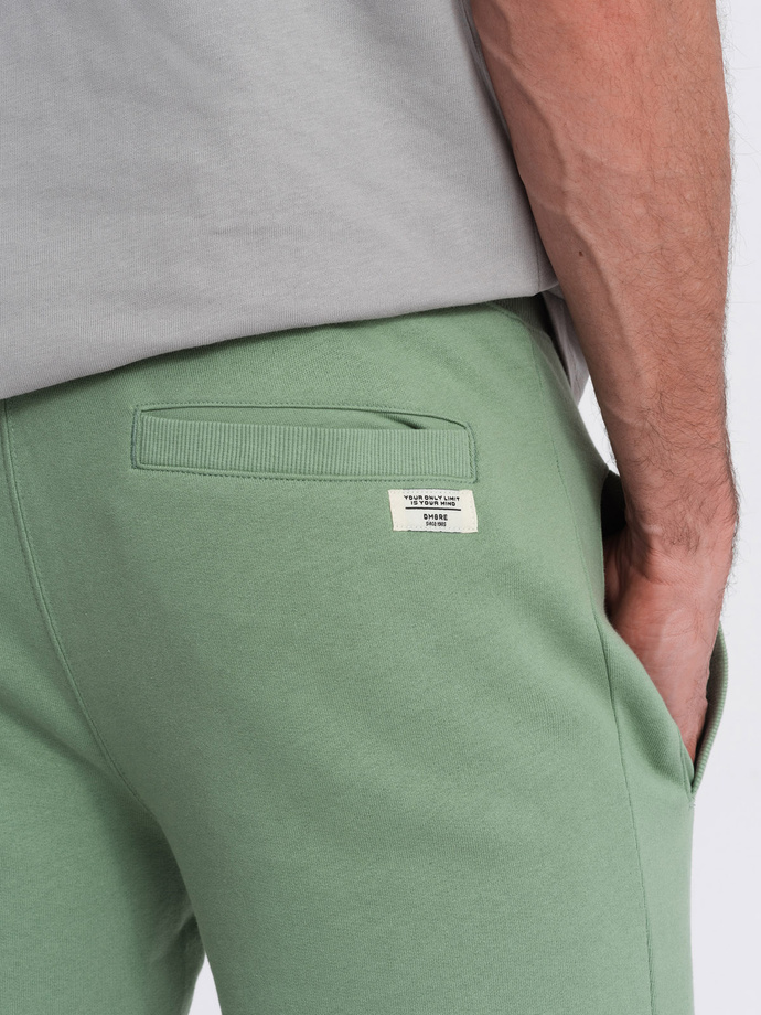 Men's knit shorts with drawstring and pockets - green V3 OM-SRBS-0139
