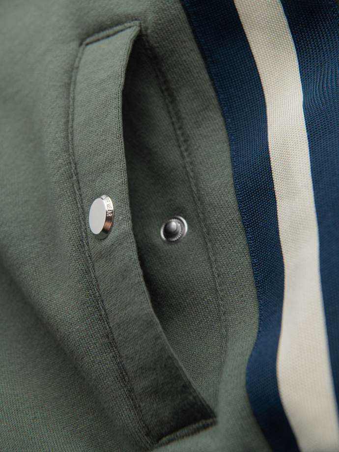 Men's sweat shorts with piping and drawstring waistband - olive V2 OM-SRSK-0156