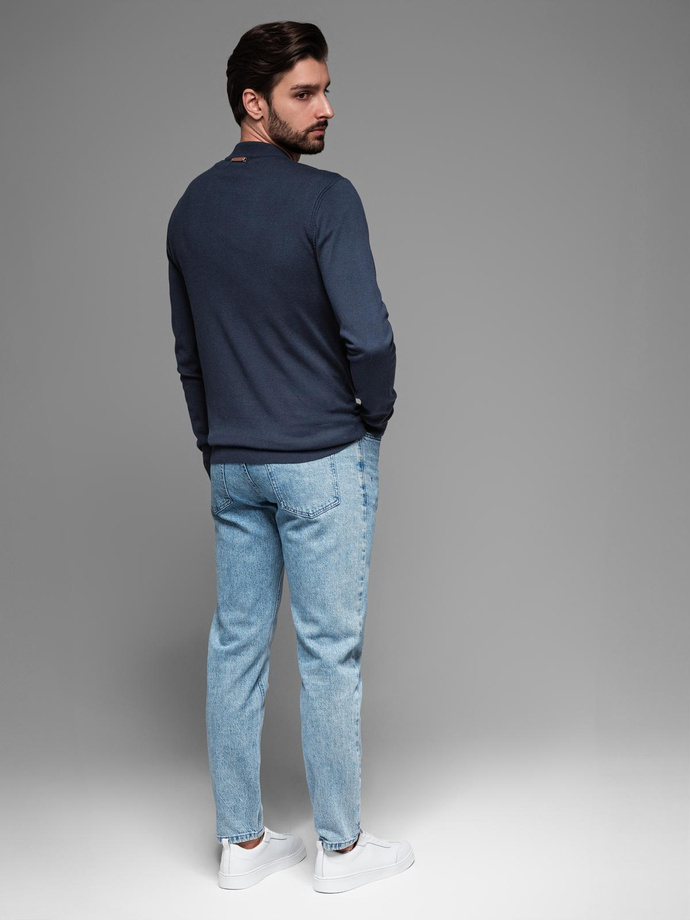 Men's sweater with viscose and spread neckline - navy blue V4 OM-SWZS-0124