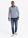 Knitted men's RELAXED FIT sweater with patterns - navy blue V1 OM-SWSW-0111