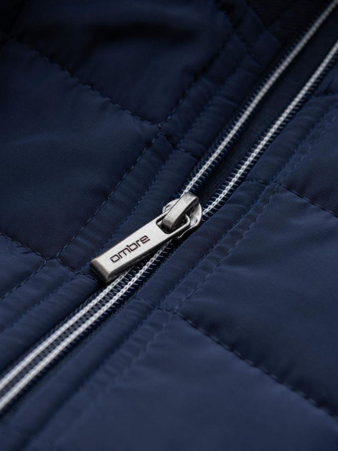 Men's lightweight unzipped jacket with quilted front - navy blue V1 OM-JANP-0193