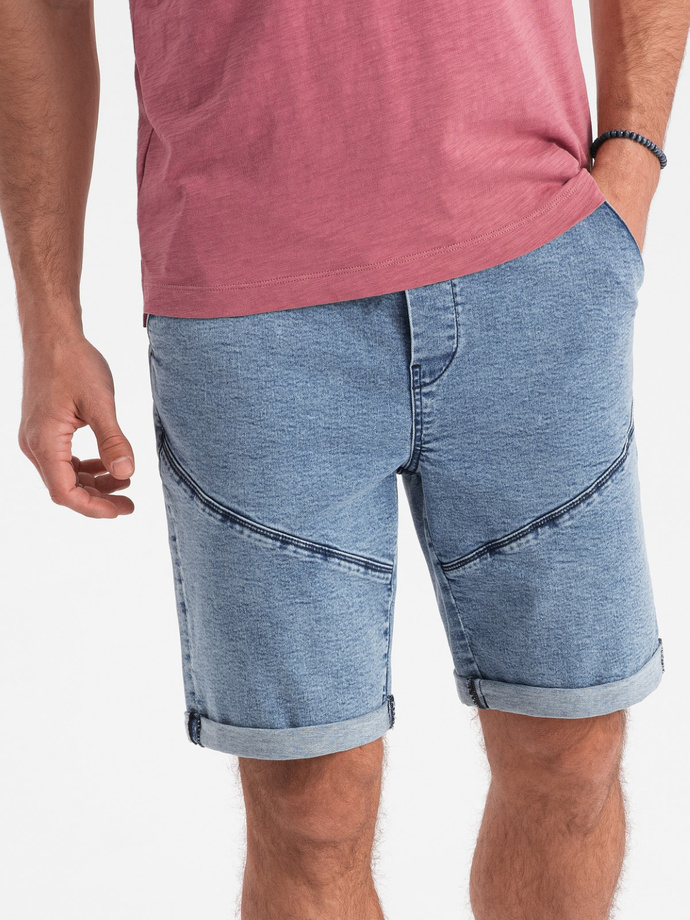 Pantaloni scurți de bărbați din denim cu cusături - albastru deschis V1 OM-SRDS-0101