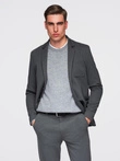 Men's SLIM knit jacket with subtle texture - graphite V1 OM-BLZB-0101