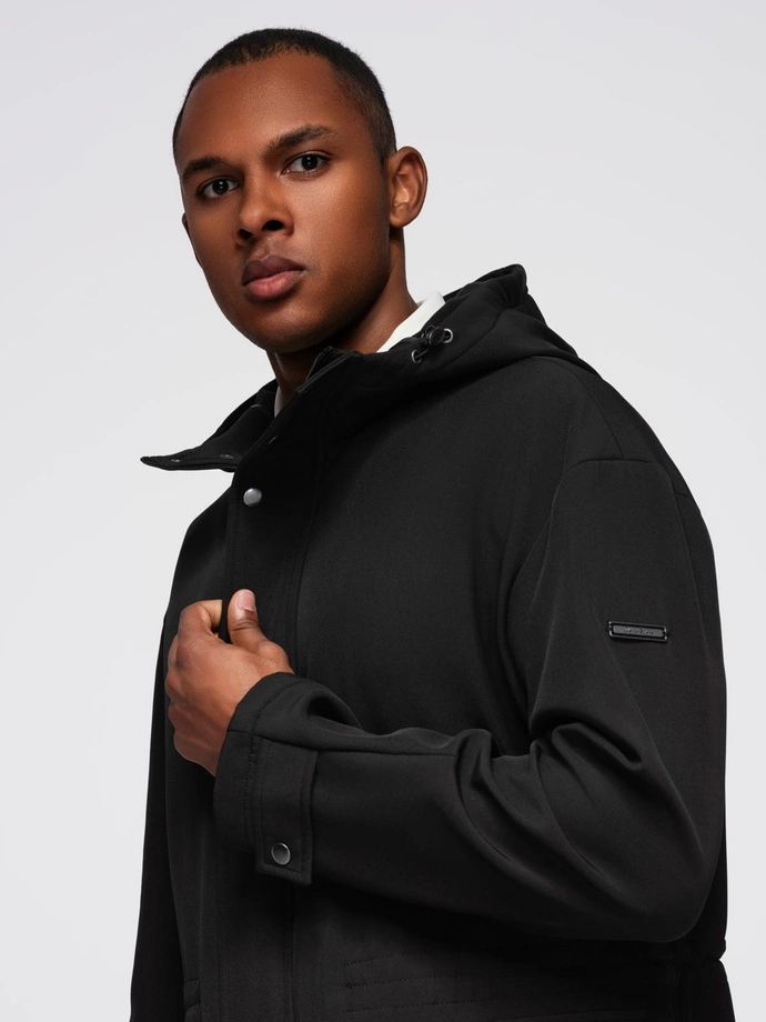 Men's parka coat with fleece lining and waist adjustment - black V2 OM-JAPJ-0314