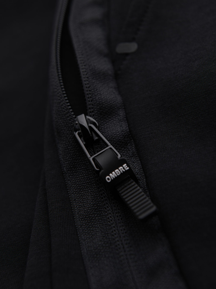 Men's sweatpants with ribbed cuffs and decorative zipper - black V3 OM-PASK-0226