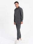 Men's tracksuit set sweatshirt with polo collar + pants - graphite melange V1 Z71