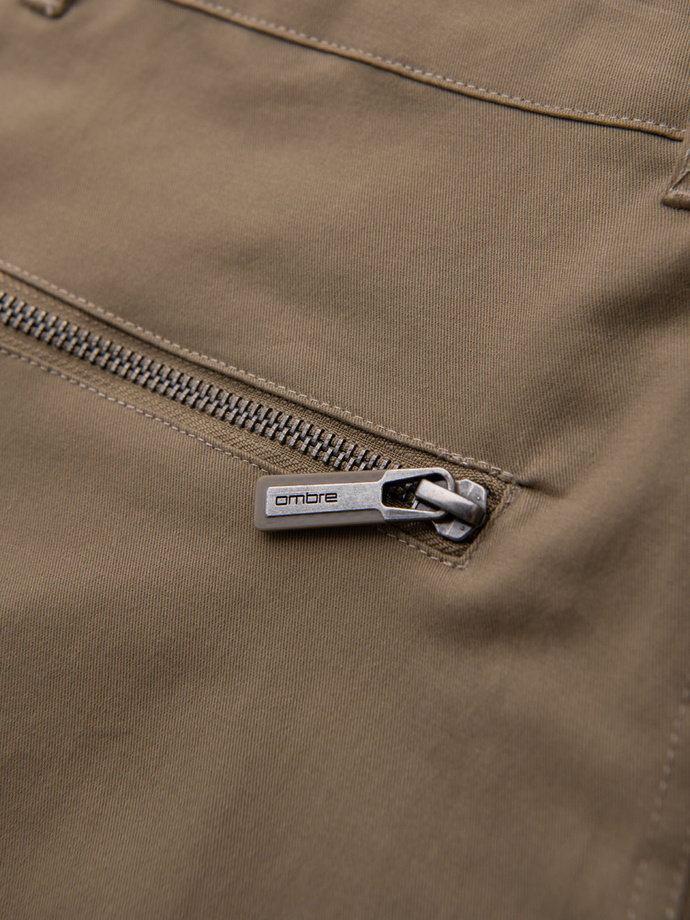 Men's cargo pants STRAIGHT LEG with zippered pockets - khaki V3 OM-PACG-0204