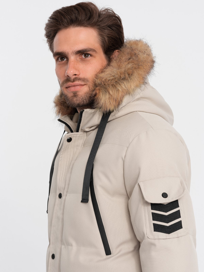 Men's winter parka jacket - beige V5 OM-JALJ-0132