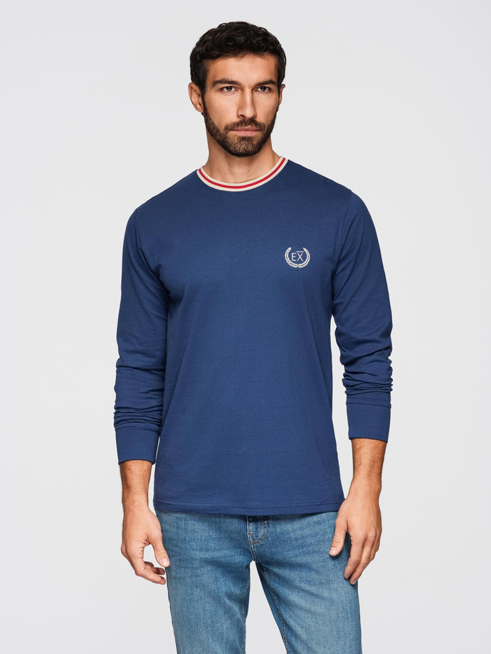 Polo bărbătesc structurat cu mânecă lungă și patch-uri - maro V4 OM-POLS-0131