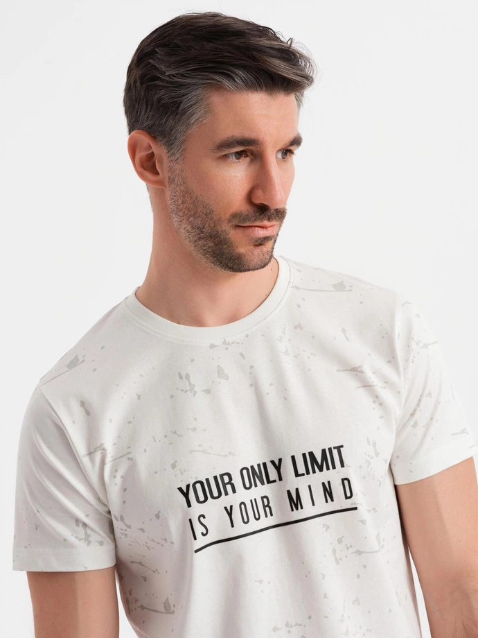 Men's printed t-shirt with round neckline - white V1 OM-TSFP-0187
