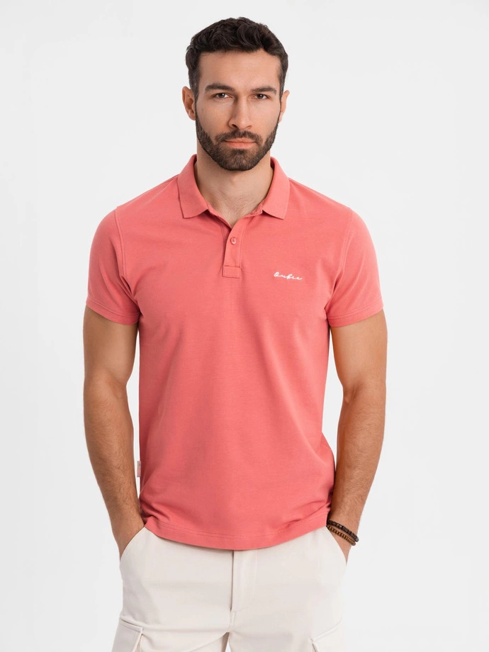 Tricou polo BASIC BASIC pentru bărbați, o singură culoare, din tricot piqué - verde neon V25 OM-POBS-0100