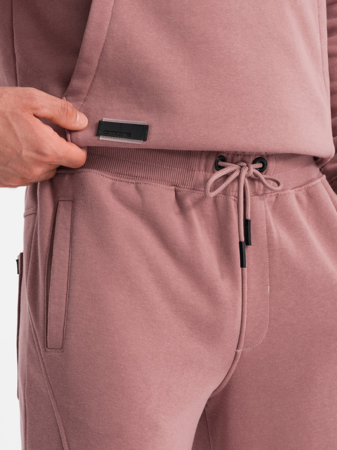 Set trening pentru bărbați BASIC tricoul kangaroo + pantaloni de jogging - roz închis V4