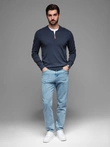 Men's sweater with viscose and spread neckline - navy blue V4 OM-SWZS-0124