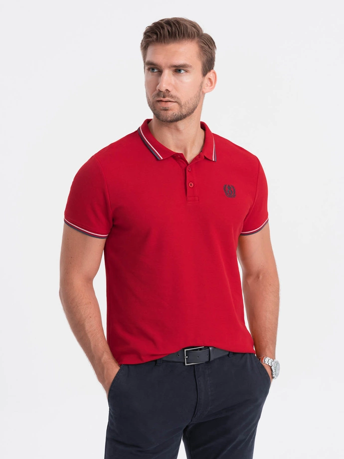 Tricou polo pentru bărbați cu ornament contrastant - roșu V3 S1635