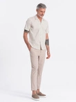Men's short sleeve shirt with Cuban collar - cream V7 OM-SHSS-0168