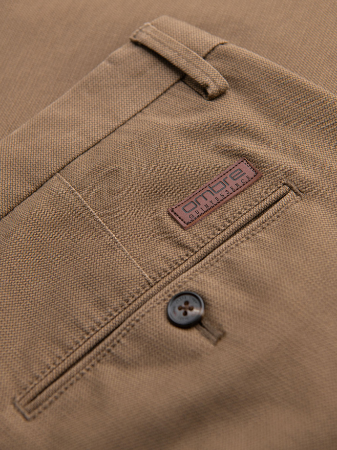 Pánské chino kalhoty REGULAR FIT s jemnou strukturou - tmavě béžové V2 OM-PACP-0184