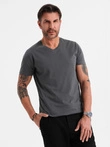 Vyriški klasikiniai medvilniniai BASIC marškinėliai su V formos iškirpte - grafito spalvos V3 OM-TSBS-0237