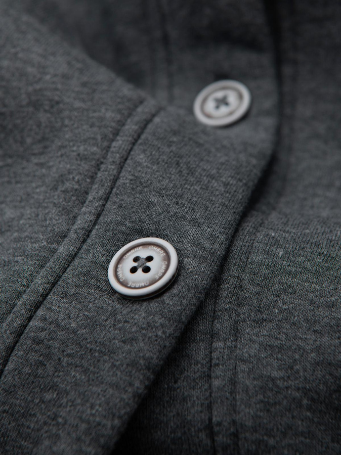 Men's button-down hooded sweatshirt - graphite melange V4 OM-SSZP-0186 