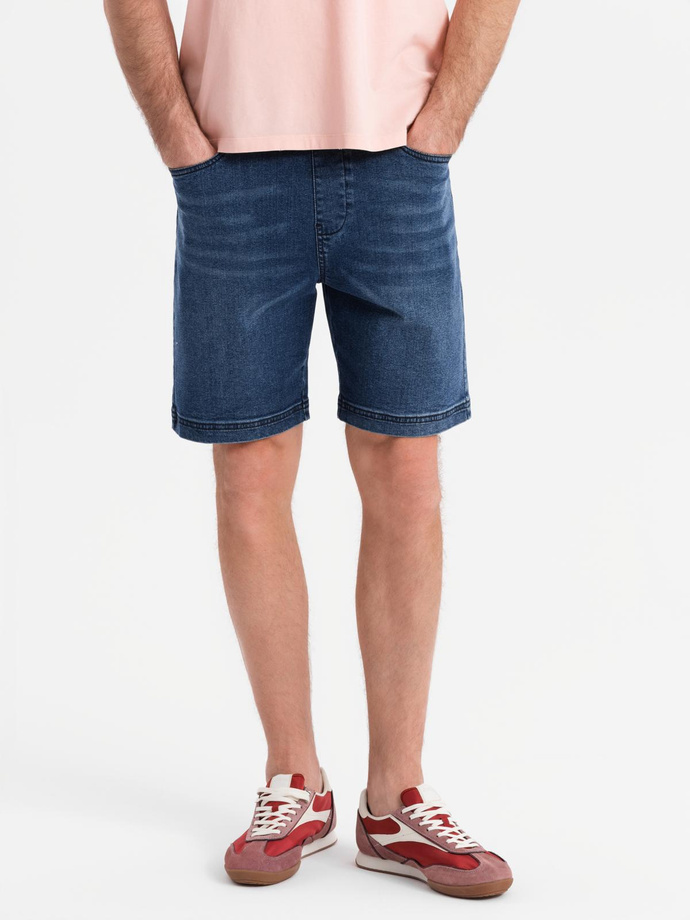 Men's shorts with elastic waistband and wash effect - blue V2 OM-SRDS-0192
