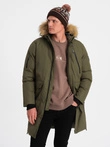 Alaskan men's winter jacket with detachable fur from the hood - dark olive green V3 OM-JALJ-0148