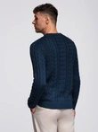 Men's elegant sweater with interesting weave - navy blue V5 OM-SWSW-0173