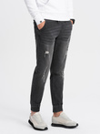 Men's JOGGER denim pants with rubbing - black V2 OM-PADJ-0150