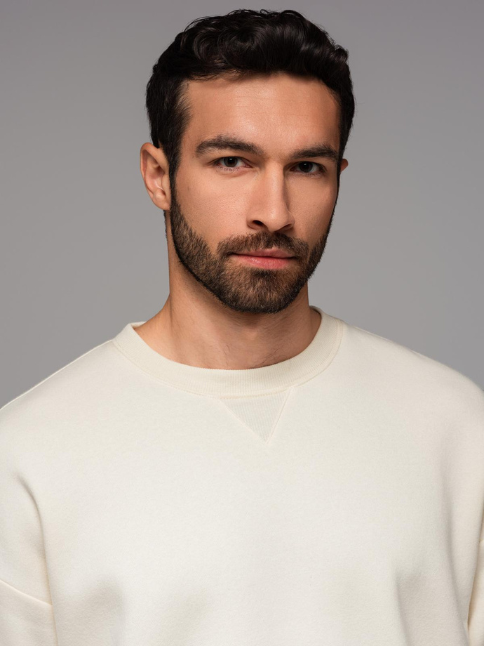 Hanorac bărbătesc spălat cu cusături decorative la gât - albastru deschis V3 OM-SSDS-0131