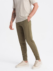 Pantaloni de trening jogger din bumbac pentru bărbați BASIC - olive V2 OM-PABS-0174